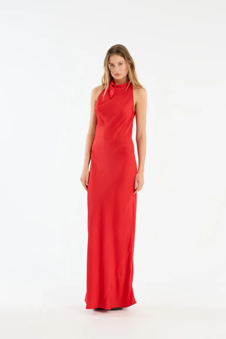 Satin Maxi Dress Red