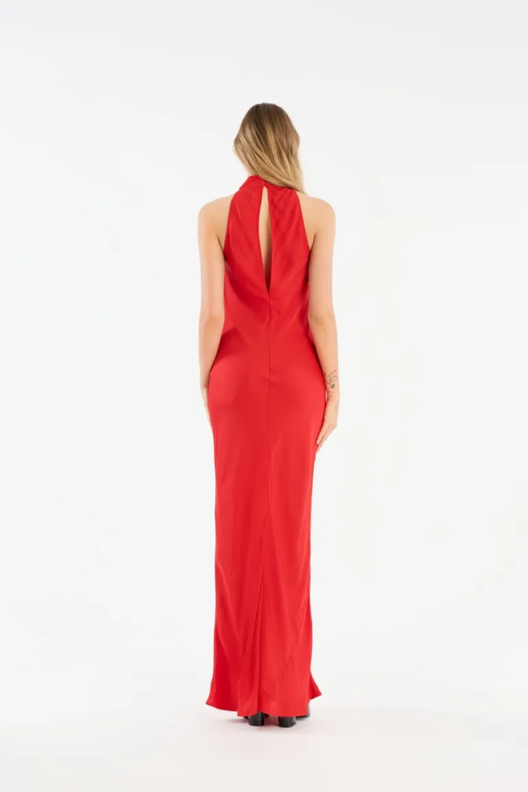 Satin Maxi Dress Red