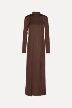 Satin Maxi Ls Dress Dark Brown