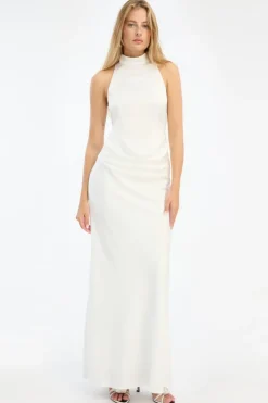 Satin Maxi Train Dress White