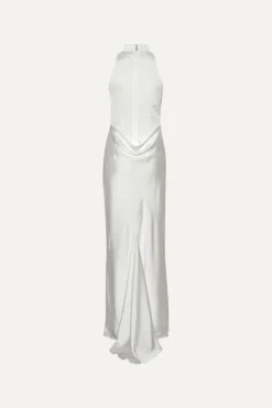 Satin Maxi Train Dress White