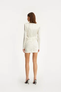 Satin Mini Gathered Dress Creme White