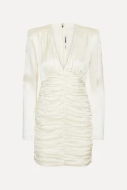 Satin Mini Gathered Dress Creme White