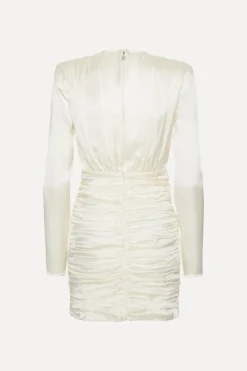 Satin Mini Gathered Dress Creme White