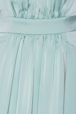 Satin Puff Midi Dress Dusty Blue