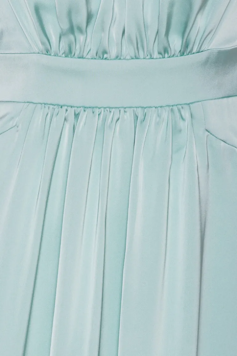 Satin Puff Midi Dress Dusty Blue