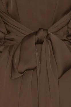 Satin Tie Shirt Dress Dark Brown
