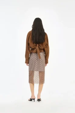 Scallop Sequin Midi Skirt Taupe