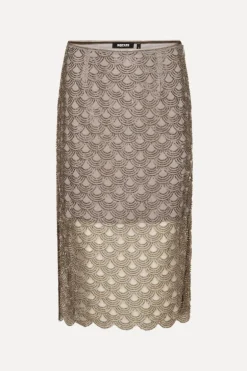 Scallop Sequin Midi Skirt Taupe
