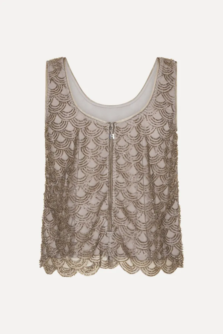 Scallop Sequin Top Taupe