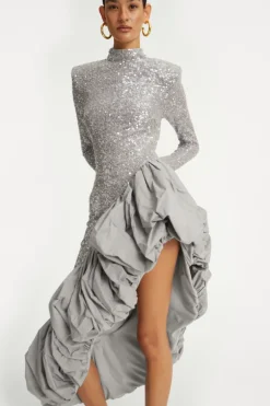 Sequin Asymmetric Dress Grey