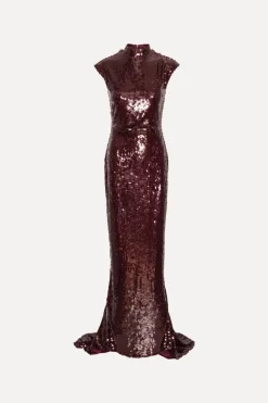 Sequin Cap Sleeve Dress Burgundy