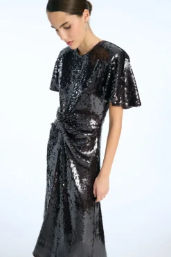 Sequin Dress W. Slit Dark Brown