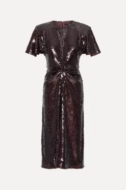 Sequin Dress W. Slit Dark Brown