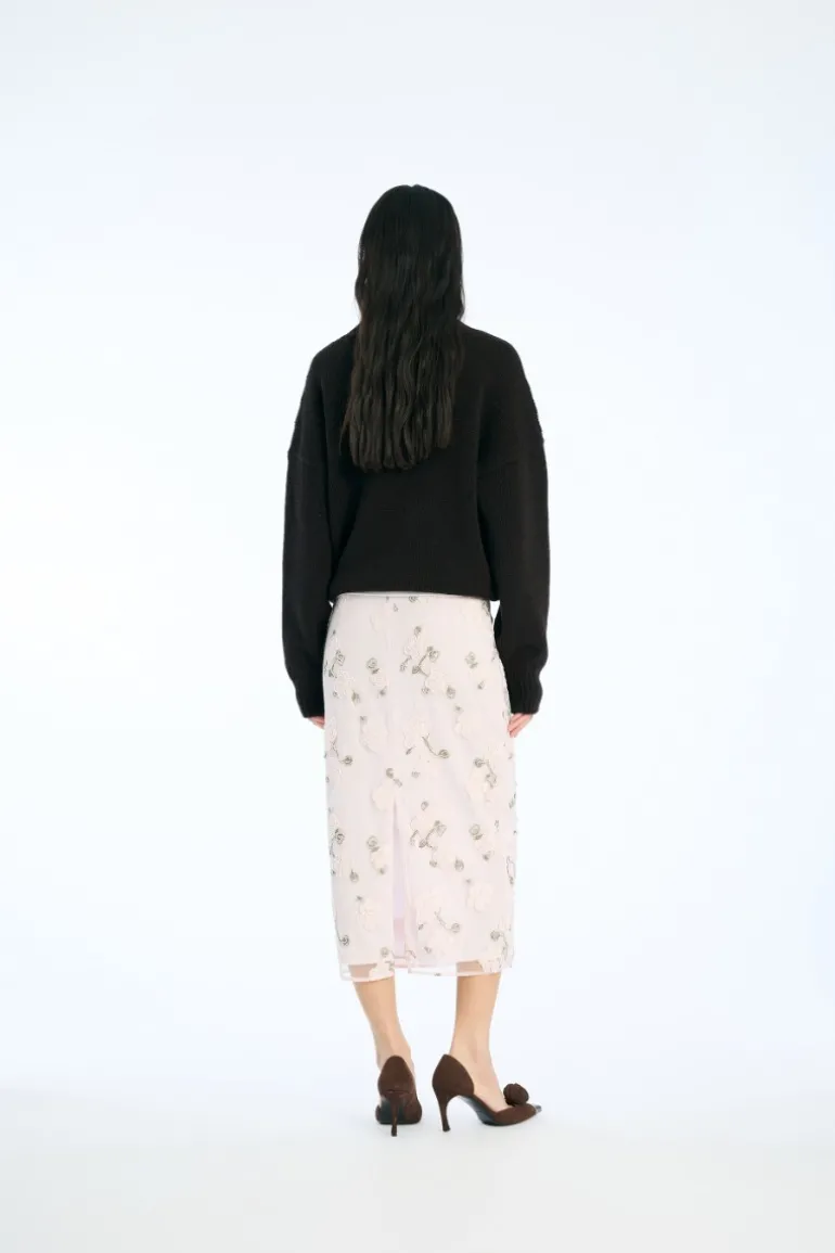Sequin Midi Pencil Skirt Light Pink
