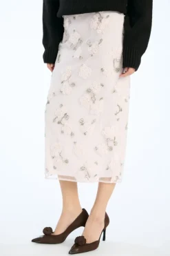 Sequin Midi Pencil Skirt Light Pink
