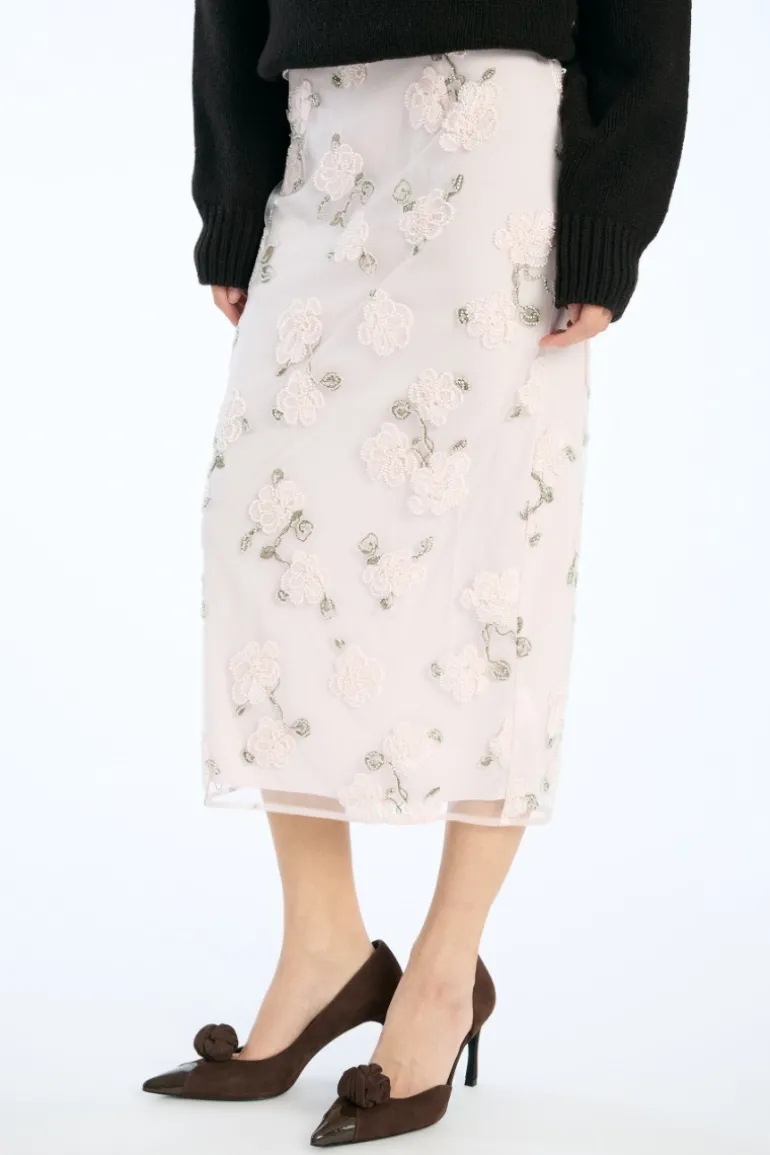 Sequin Midi Pencil Skirt Light Pink