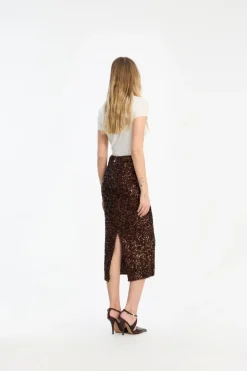 Sequin Pencil Skirt Dark Brown