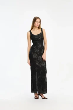 Sequins Fitted Maxi Dress Black