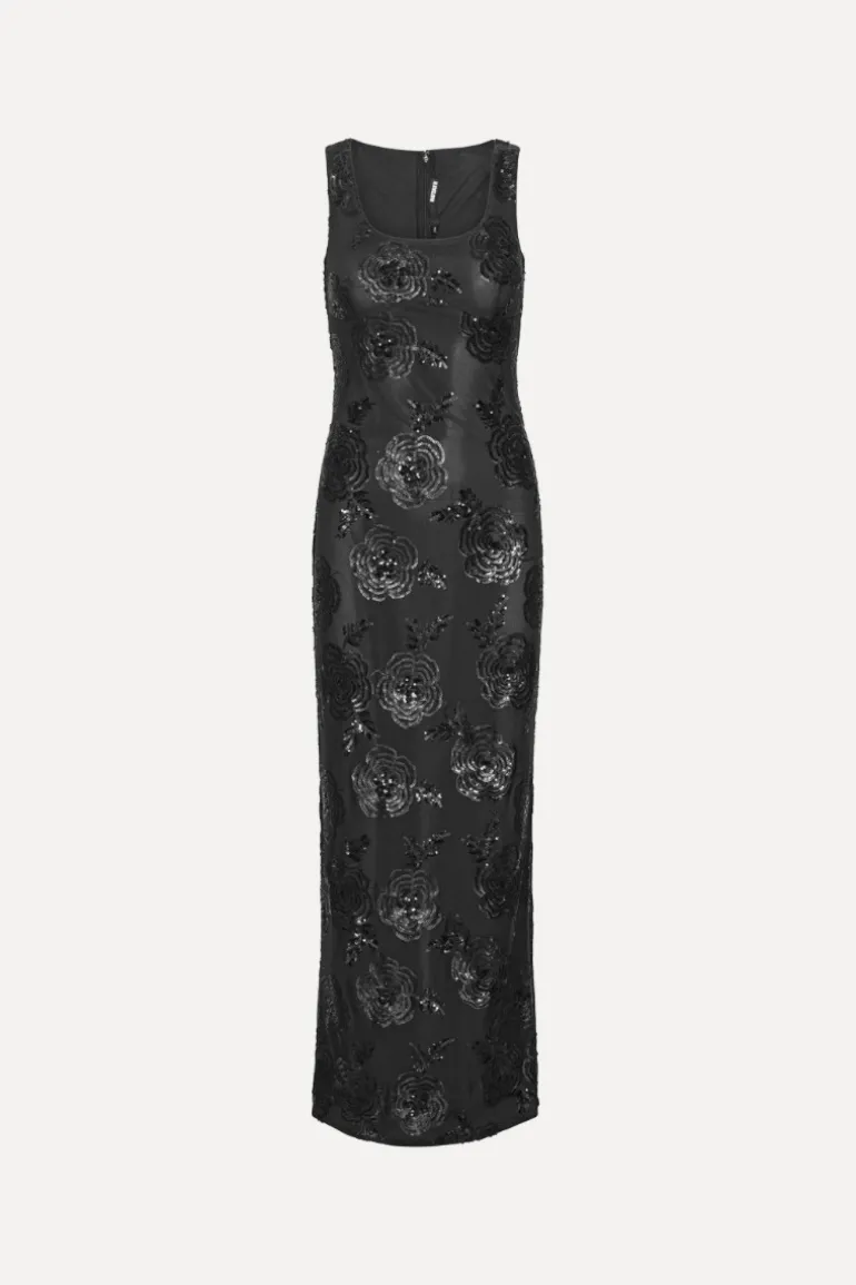 Sequins Fitted Maxi Dress Black