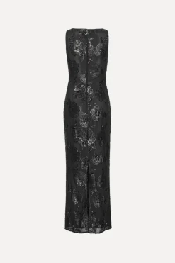 Sequins Fitted Maxi Dress Black
