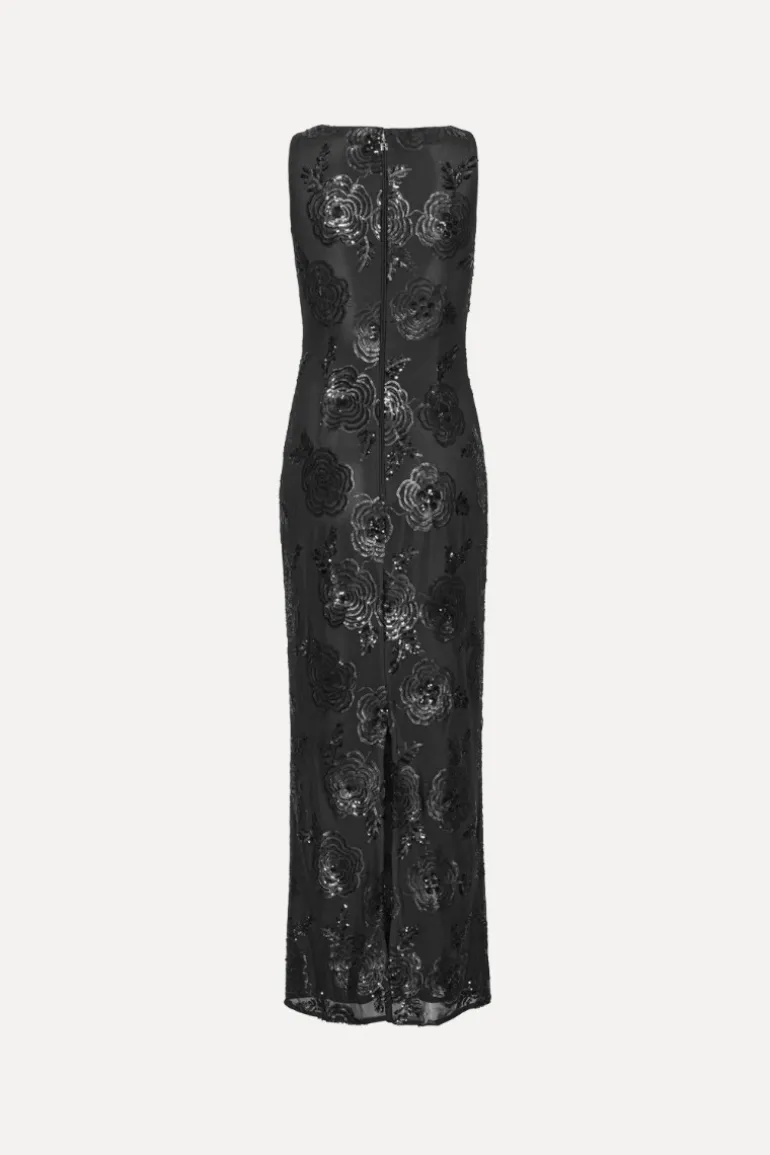 Sequins Fitted Maxi Dress Black