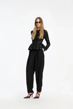 Sequins Ls Bubble Top Black