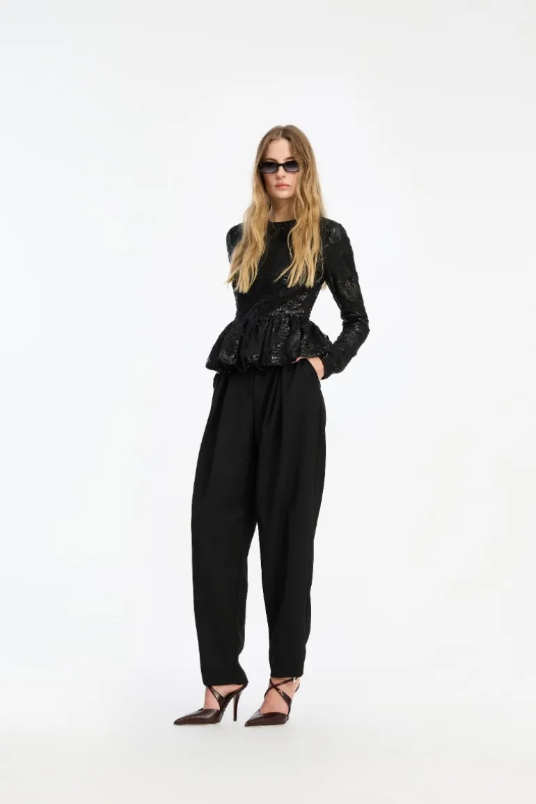 Sequins Ls Bubble Top Black