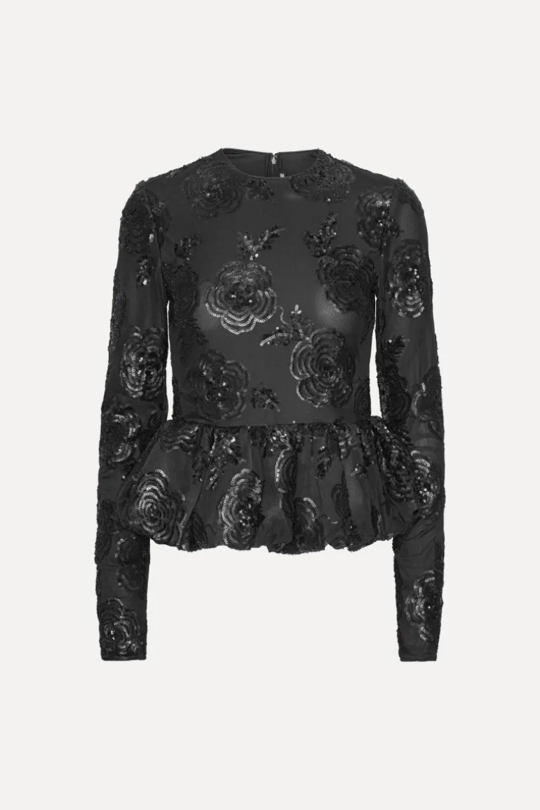 Sequins Ls Bubble Top Black