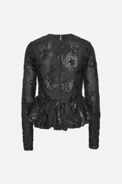 Sequins Ls Bubble Top Black