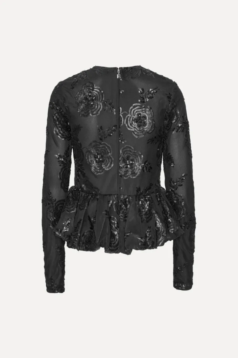 Sequins Ls Bubble Top Black