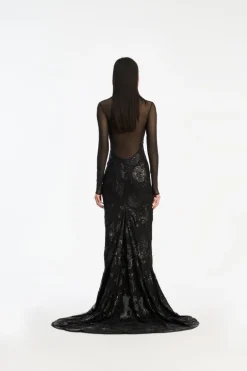 Sequins Ls Maxi Dress Black