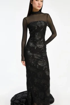 Sequins Ls Maxi Dress Black