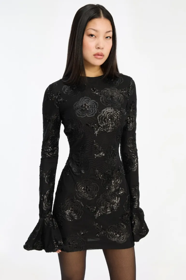 Sequins Ls Mini Dress Black