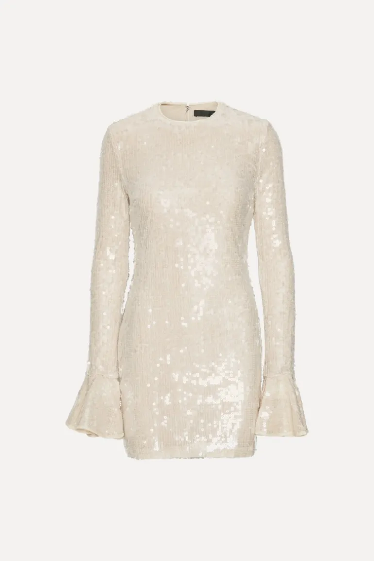 Sequins Ls Mini Dress Creme