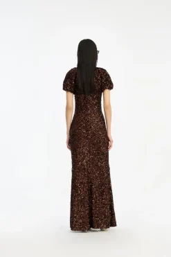 Sequins Midi V-neck Dress Dark Brown
