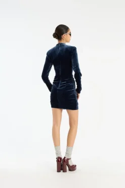 Silk Velvet Ls Mini Dress Dark Blue