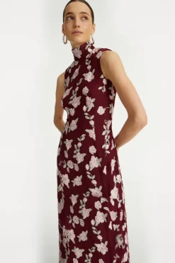 Sleeveless Maxi Dress Bordeaux Flower Print