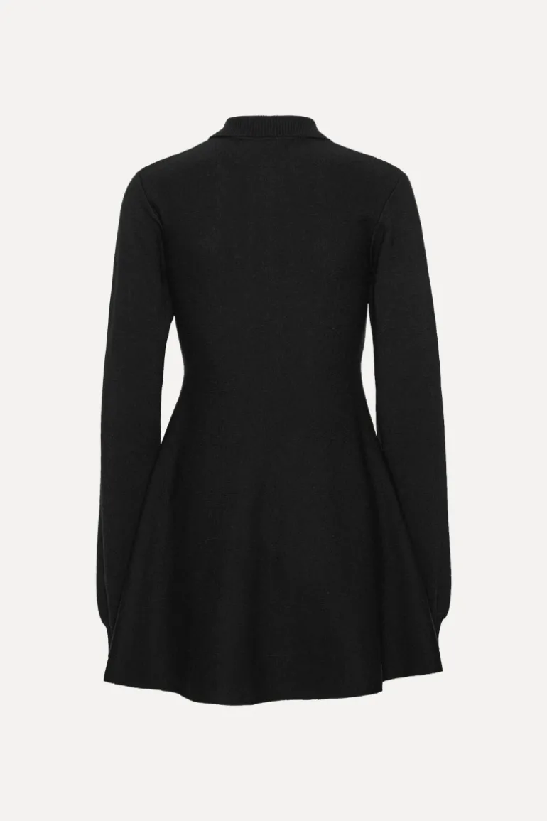 Slinky Knit Polo Dress Black