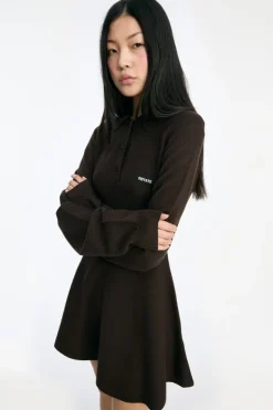 Slinky Knit Polo Dress Dark Brown