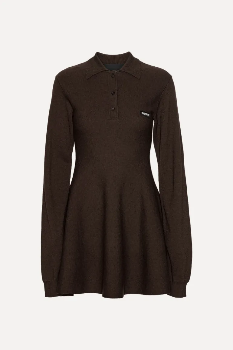 Slinky Knit Polo Dress Dark Brown