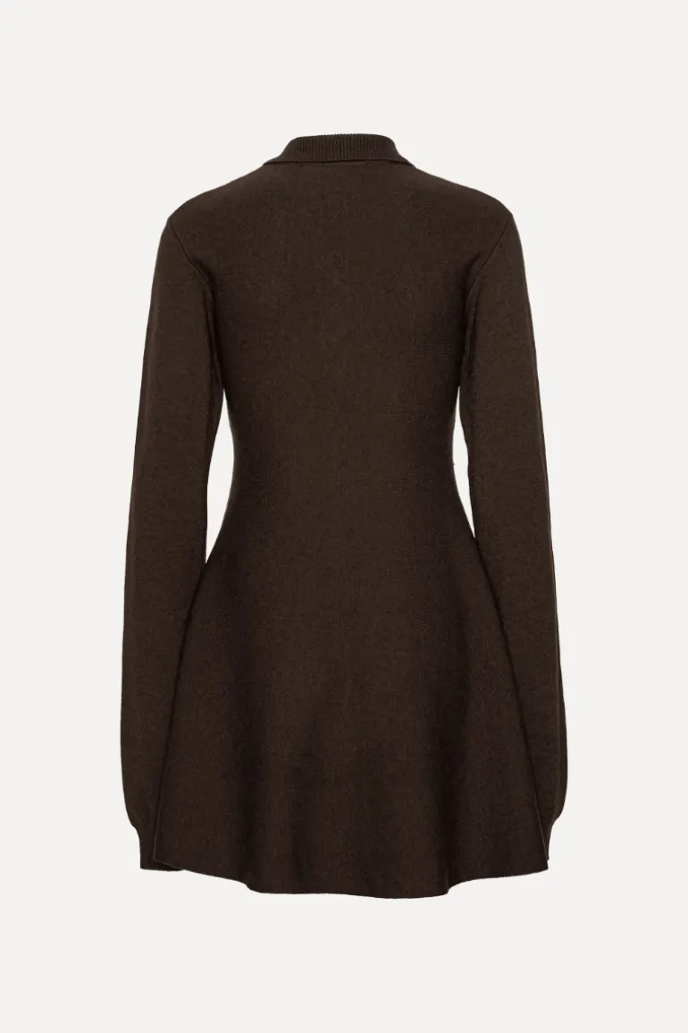 Slinky Knit Polo Dress Dark Brown