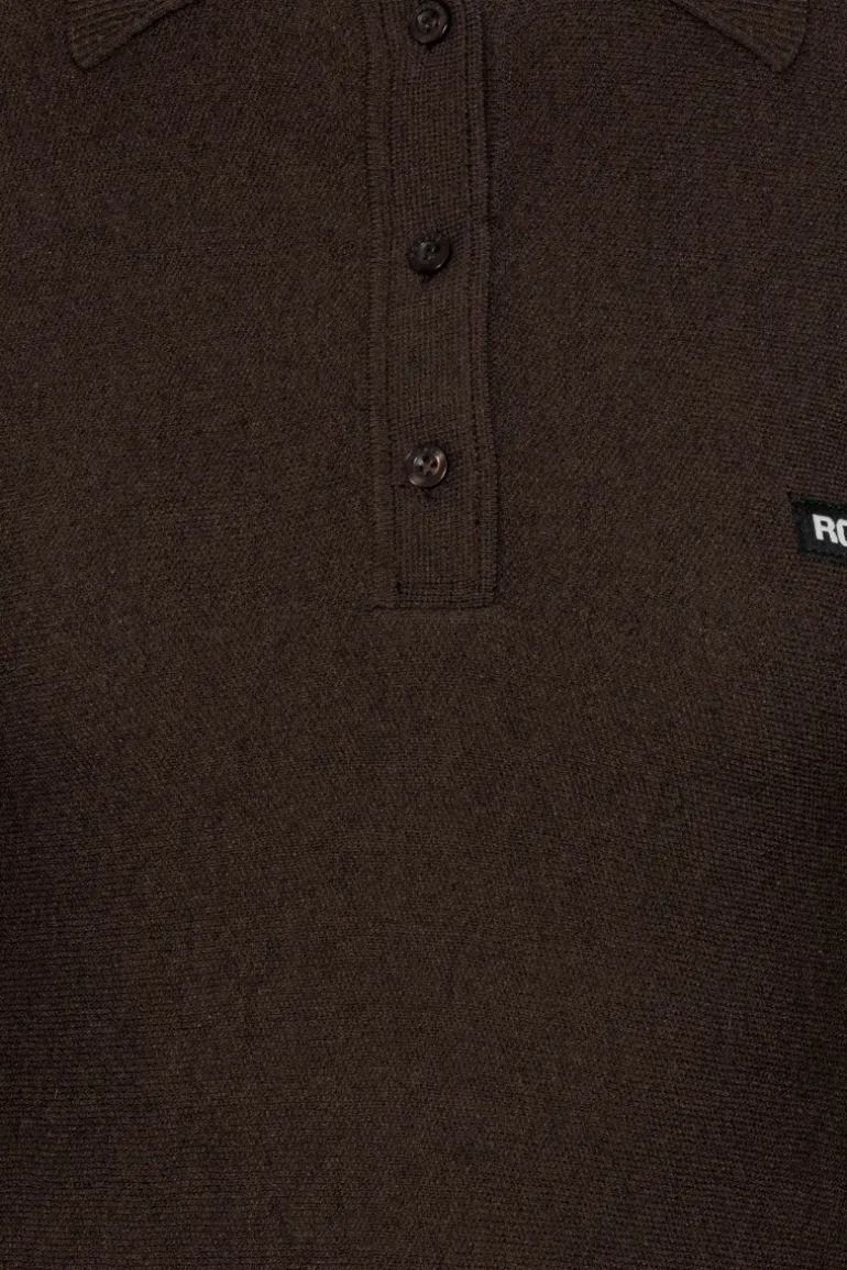 Slinky Knit Polo Dress Dark Brown