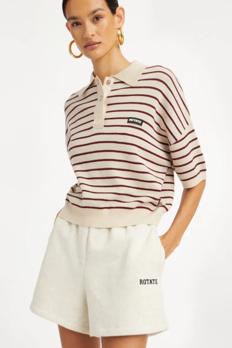 Slinky Knit Polo Striped Beige