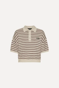 Slinky Knit Polo Striped Beige