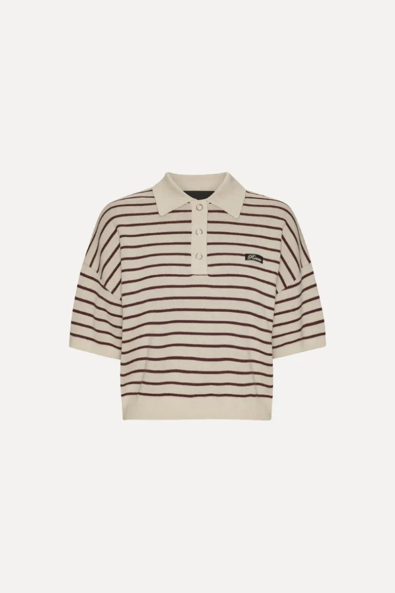 Slinky Knit Polo Striped Beige
