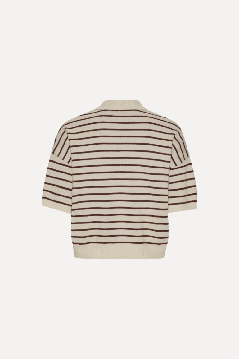Slinky Knit Polo Striped Beige