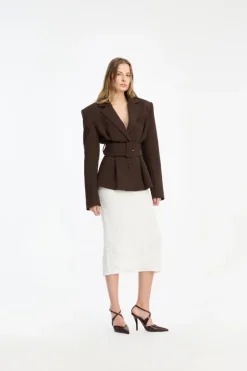 Suiting Belted Blazer Dark Brown