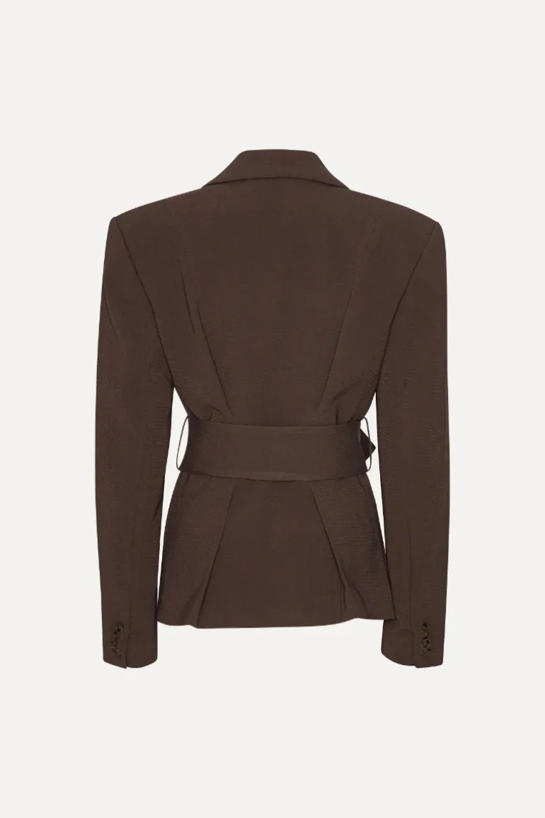 Suiting Belted Blazer Dark Brown