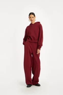 Terry Back Cropped Hoodie Bordeaux